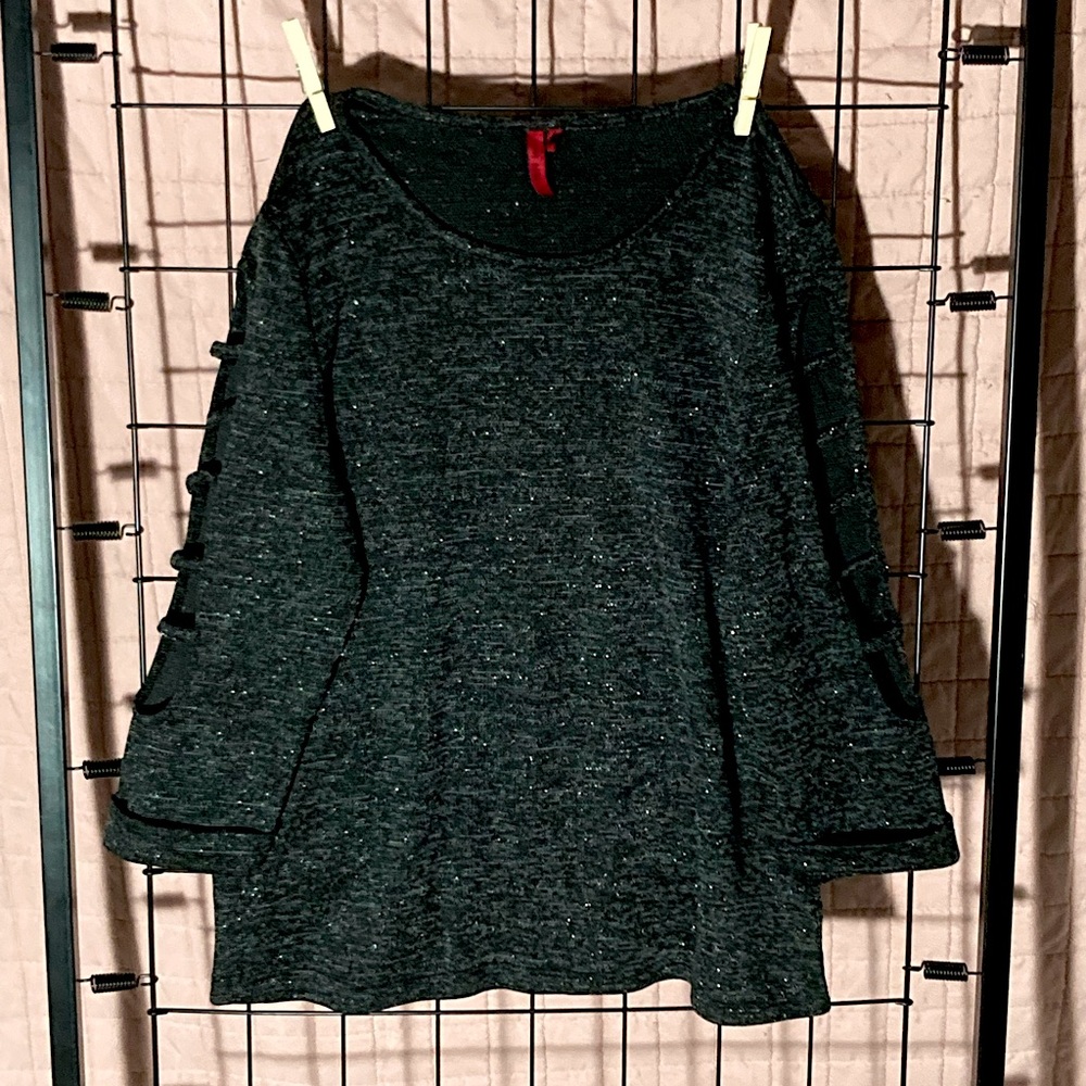 Love Scarlett Gray Sparkle Sweater with Sleeve Cut-Outs